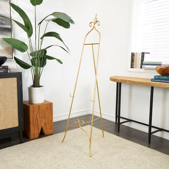 63" Gold Metal Scroll 3-Tier Display Easel